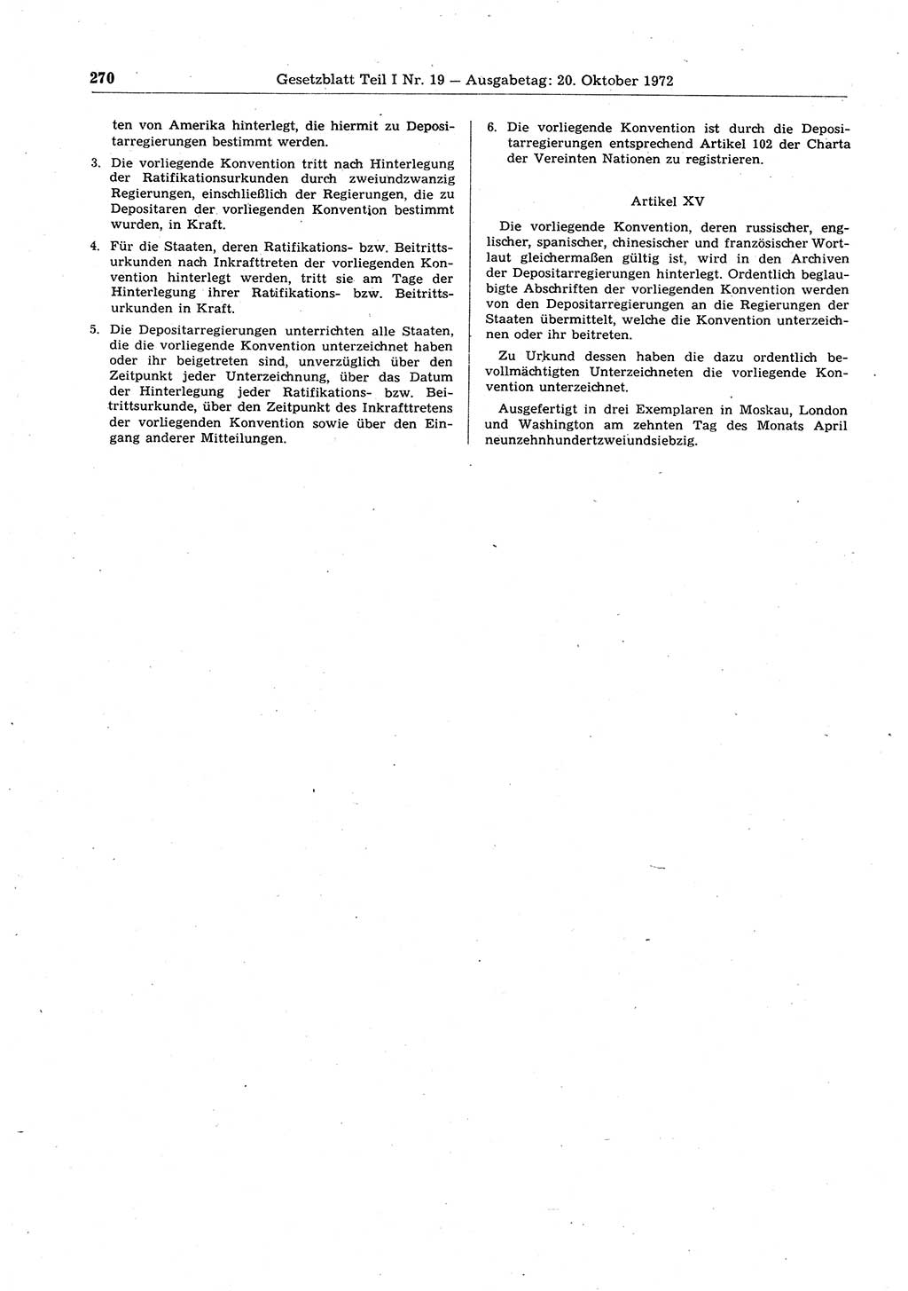 Gesetzblatt (GBl.) der Deutschen Demokratischen Republik (DDR) Teil Ⅰ 1972, Seite 270 (GBl. DDR Ⅰ 1972, S. 270)