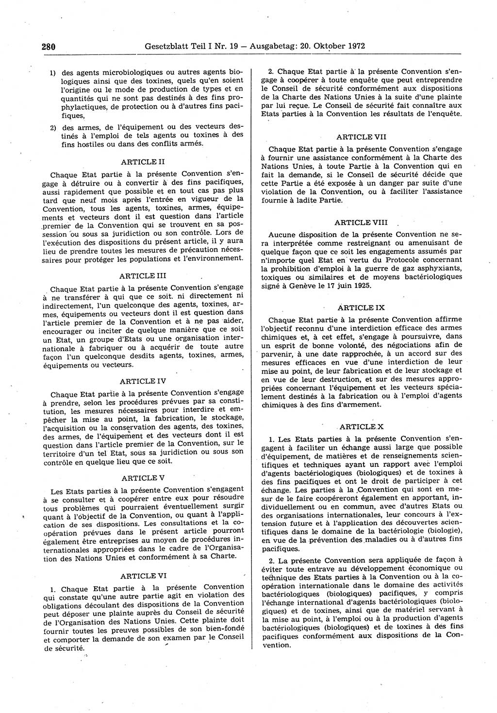 Gesetzblatt (GBl.) der Deutschen Demokratischen Republik (DDR) Teil Ⅰ 1972, Seite 280 (GBl. DDR Ⅰ 1972, S. 280)