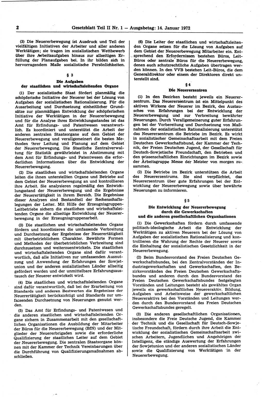 Gesetzblatt (GBl.) der Deutschen Demokratischen Republik (DDR) Teil ⅠⅠ 1972, Seite 2 (GBl. DDR ⅠⅠ 1972, S. 2)