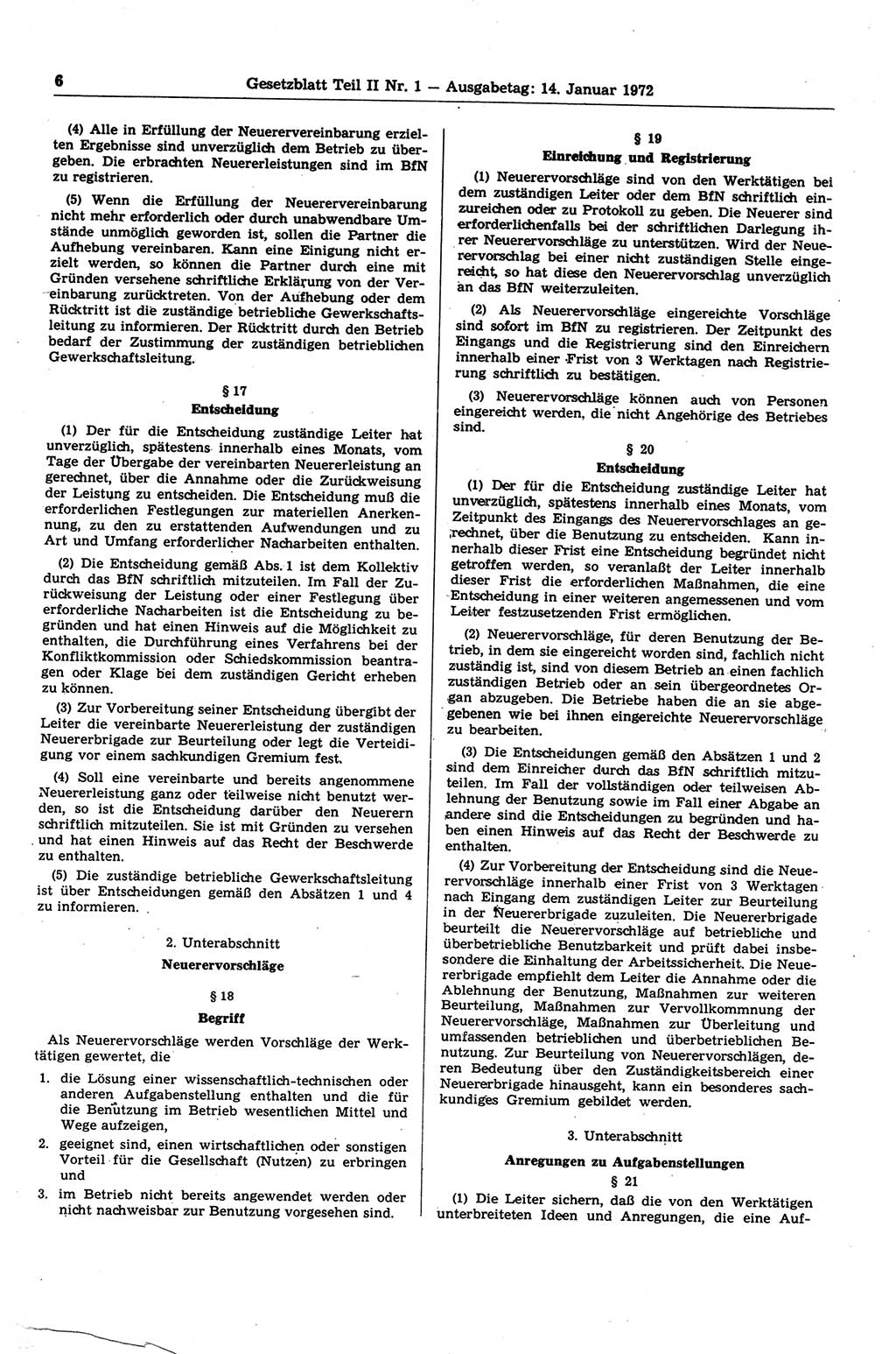 Gesetzblatt (GBl.) der Deutschen Demokratischen Republik (DDR) Teil ⅠⅠ 1972, Seite 6 (GBl. DDR ⅠⅠ 1972, S. 6)
