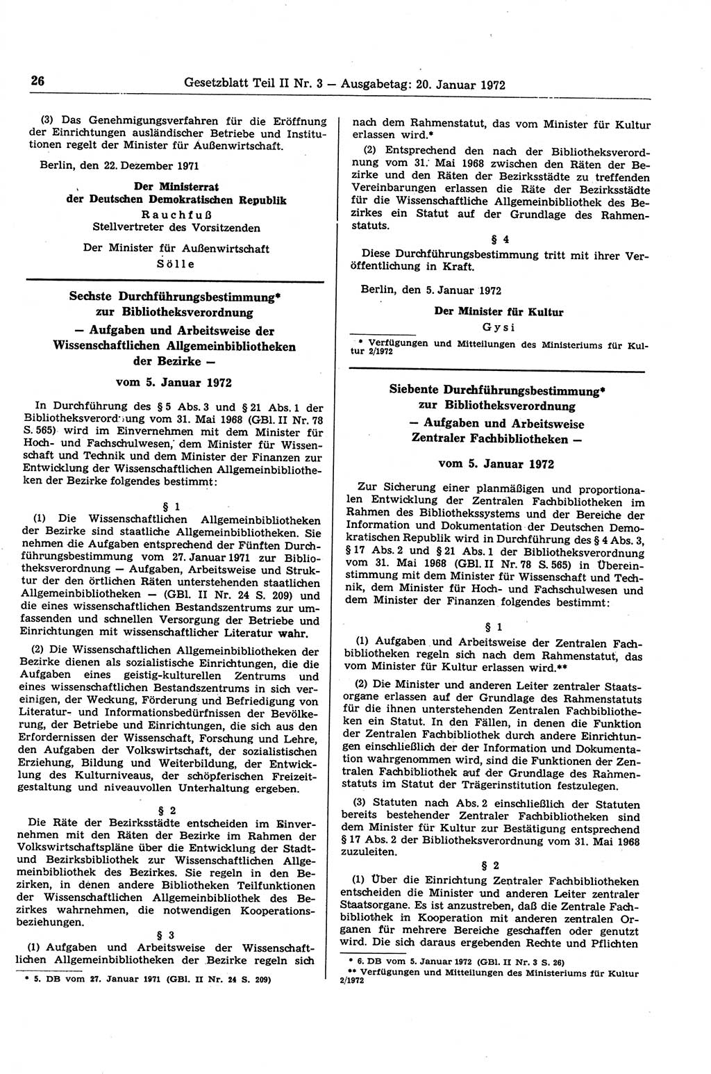 Gesetzblatt (GBl.) der Deutschen Demokratischen Republik (DDR) Teil ⅠⅠ 1972, Seite 26 (GBl. DDR ⅠⅠ 1972, S. 26)