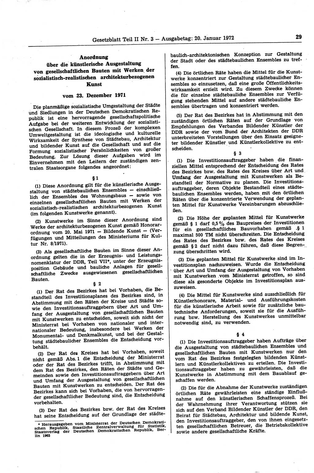 Gesetzblatt (GBl.) der Deutschen Demokratischen Republik (DDR) Teil ⅠⅠ 1972, Seite 29 (GBl. DDR ⅠⅠ 1972, S. 29)