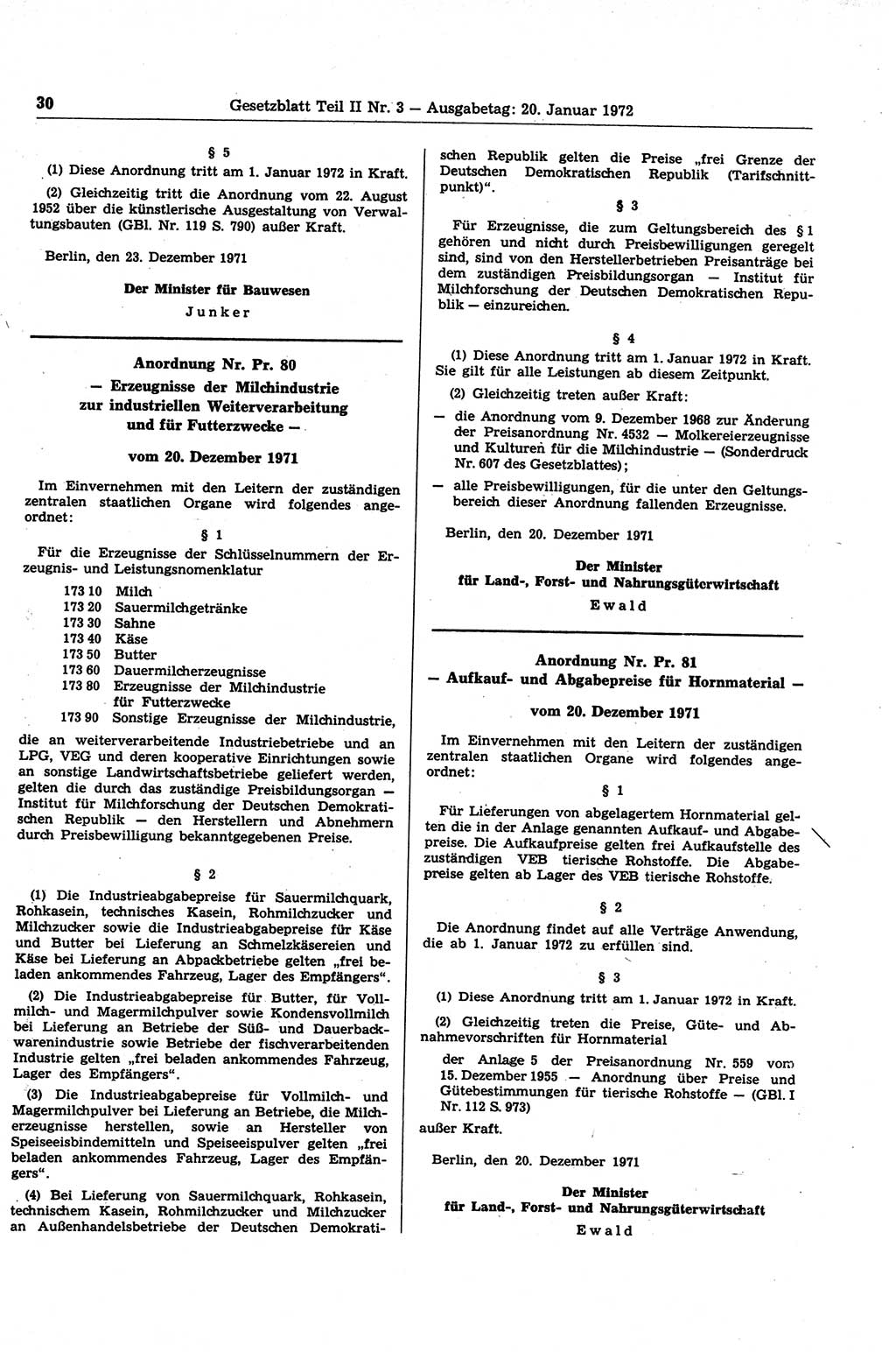 Gesetzblatt (GBl.) der Deutschen Demokratischen Republik (DDR) Teil ⅠⅠ 1972, Seite 30 (GBl. DDR ⅠⅠ 1972, S. 30)