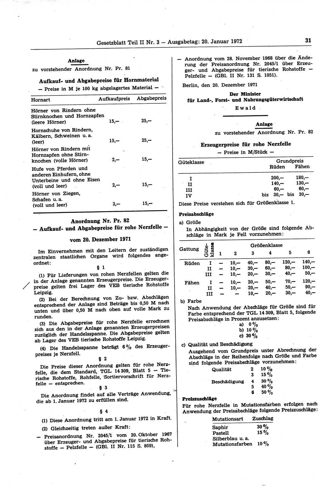 Gesetzblatt (GBl.) der Deutschen Demokratischen Republik (DDR) Teil ⅠⅠ 1972, Seite 31 (GBl. DDR ⅠⅠ 1972, S. 31)