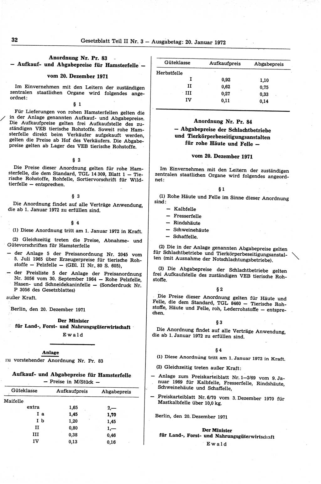 Gesetzblatt (GBl.) der Deutschen Demokratischen Republik (DDR) Teil ⅠⅠ 1972, Seite 32 (GBl. DDR ⅠⅠ 1972, S. 32)