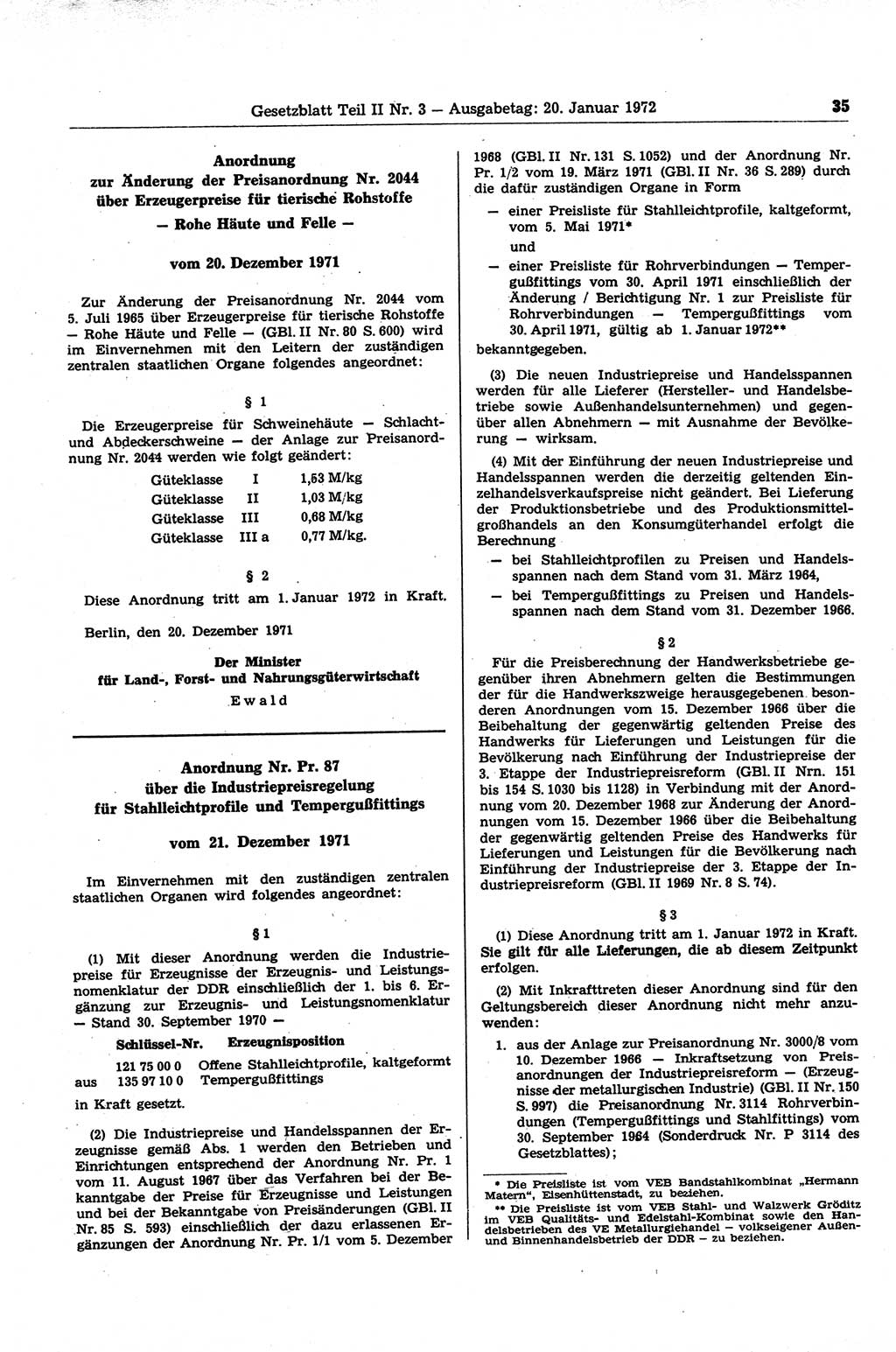 Gesetzblatt (GBl.) der Deutschen Demokratischen Republik (DDR) Teil ⅠⅠ 1972, Seite 35 (GBl. DDR ⅠⅠ 1972, S. 35)