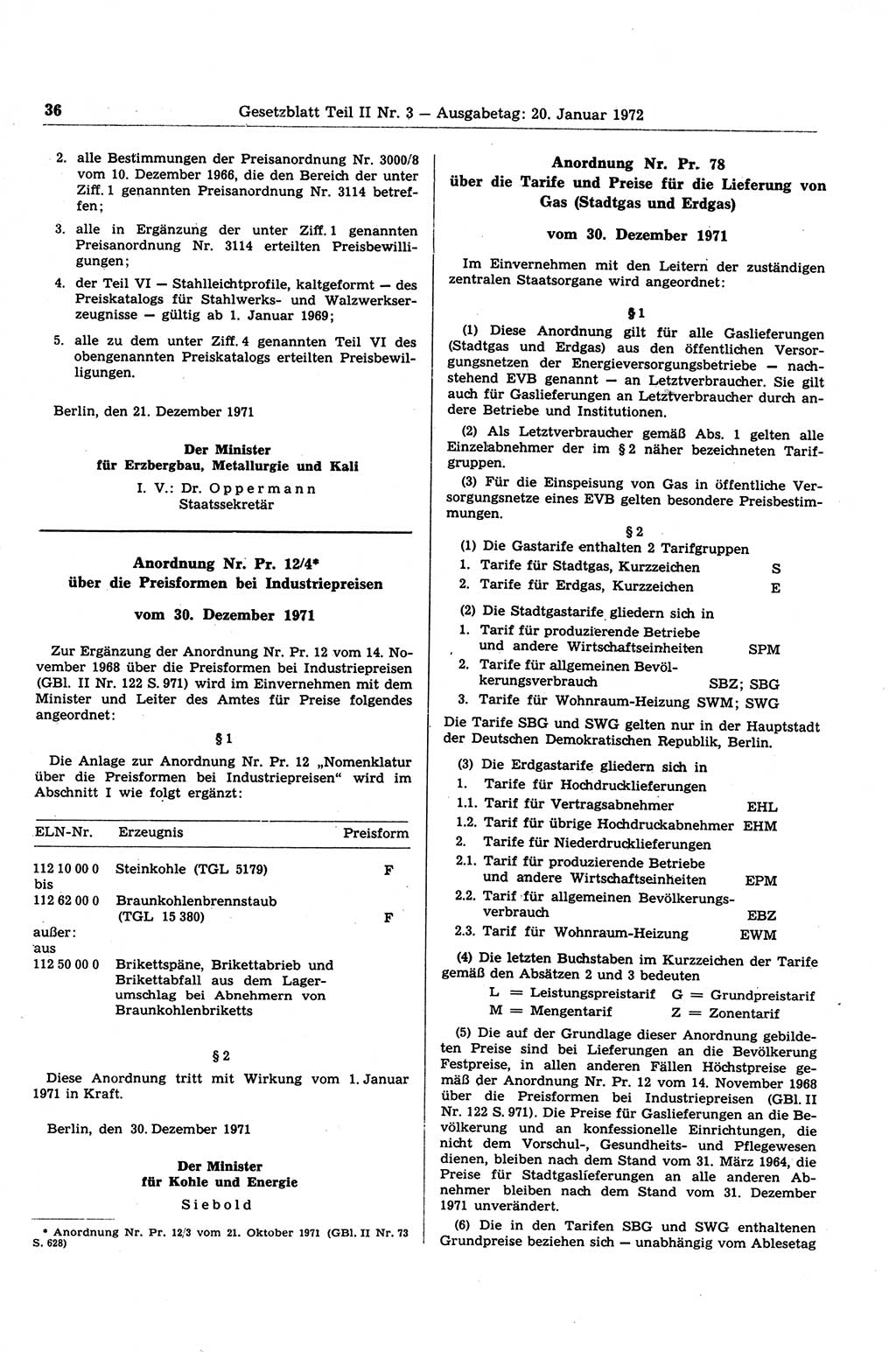 Gesetzblatt (GBl.) der Deutschen Demokratischen Republik (DDR) Teil ⅠⅠ 1972, Seite 36 (GBl. DDR ⅠⅠ 1972, S. 36)