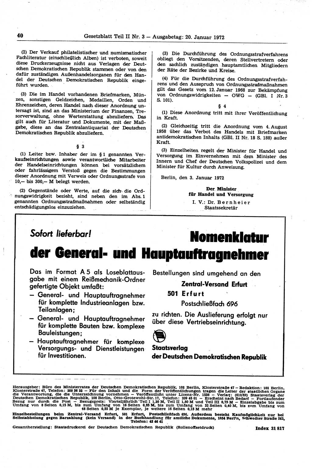 Gesetzblatt (GBl.) der Deutschen Demokratischen Republik (DDR) Teil ⅠⅠ 1972, Seite 40 (GBl. DDR ⅠⅠ 1972, S. 40)