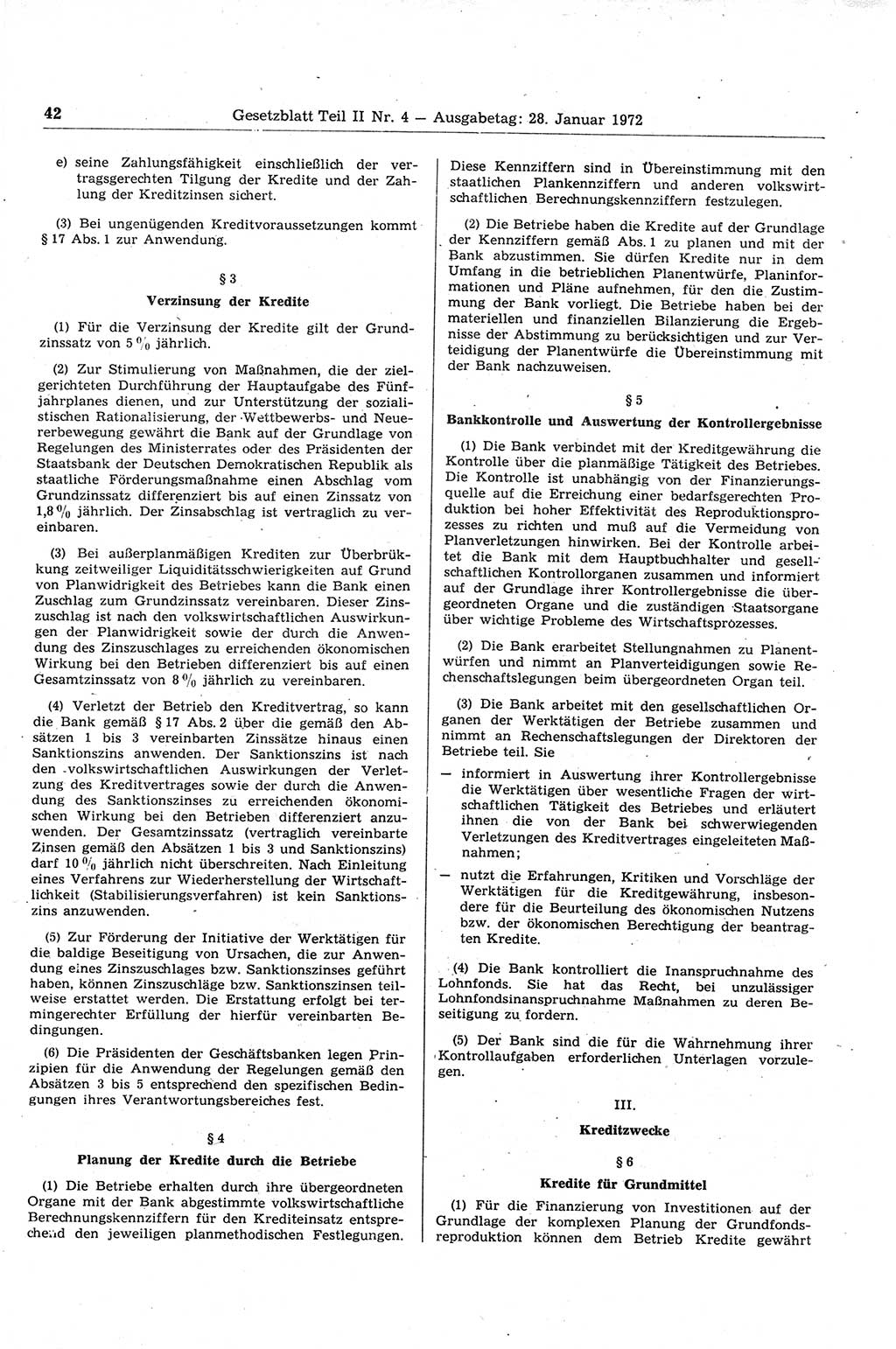 Gesetzblatt (GBl.) der Deutschen Demokratischen Republik (DDR) Teil ⅠⅠ 1972, Seite 42 (GBl. DDR ⅠⅠ 1972, S. 42)