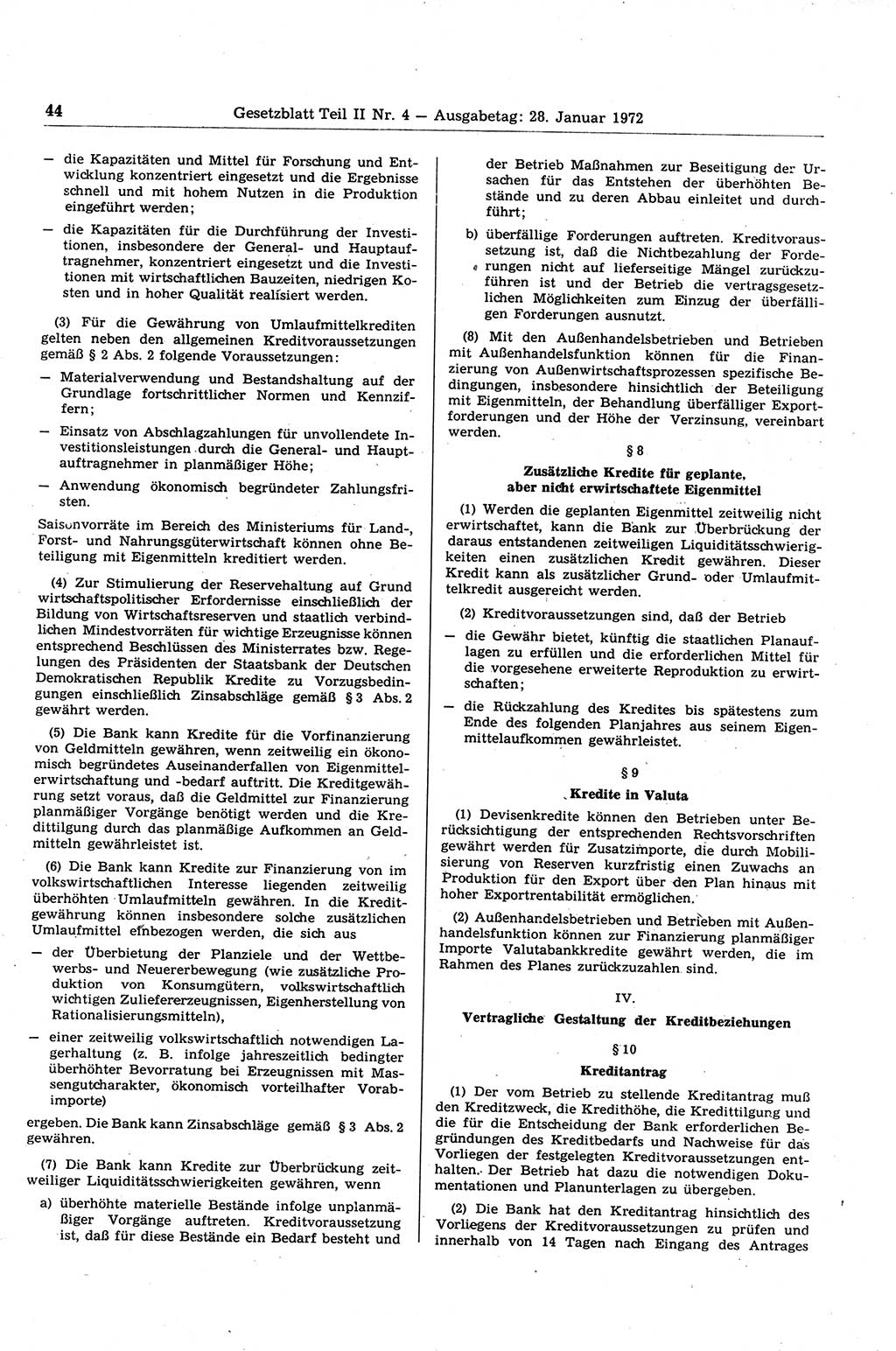 Gesetzblatt (GBl.) der Deutschen Demokratischen Republik (DDR) Teil ⅠⅠ 1972, Seite 44 (GBl. DDR ⅠⅠ 1972, S. 44)