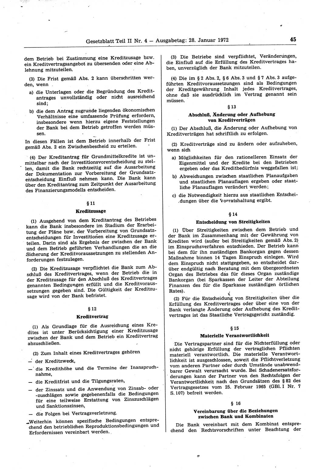 Gesetzblatt (GBl.) der Deutschen Demokratischen Republik (DDR) Teil ⅠⅠ 1972, Seite 45 (GBl. DDR ⅠⅠ 1972, S. 45)