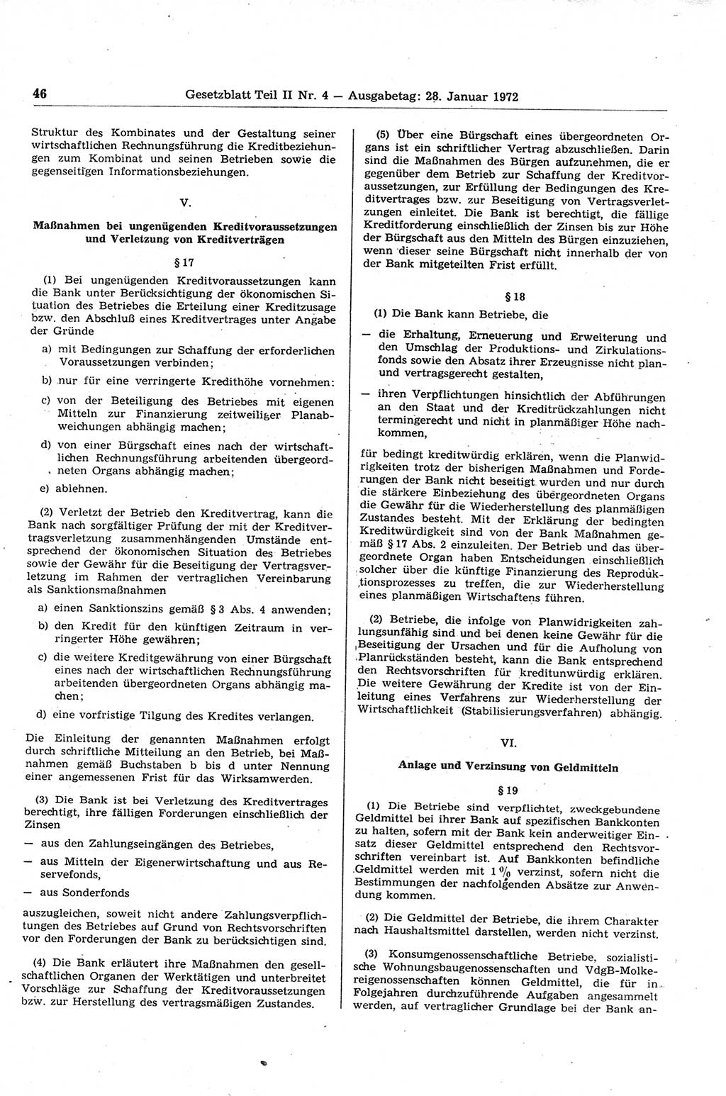Gesetzblatt (GBl.) der Deutschen Demokratischen Republik (DDR) Teil ⅠⅠ 1972, Seite 46 (GBl. DDR ⅠⅠ 1972, S. 46)