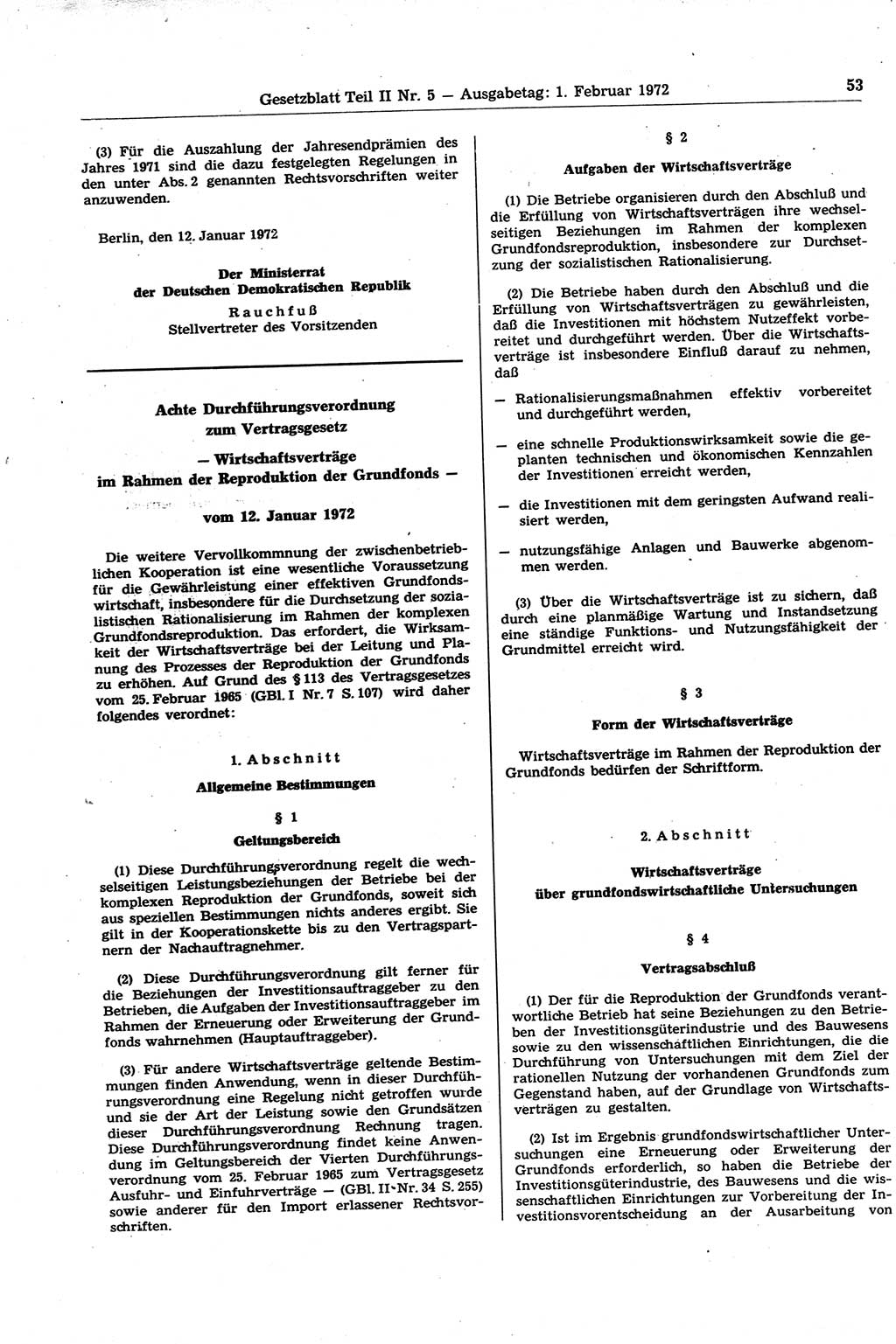 Gesetzblatt (GBl.) der Deutschen Demokratischen Republik (DDR) Teil ⅠⅠ 1972, Seite 53 (GBl. DDR ⅠⅠ 1972, S. 53)