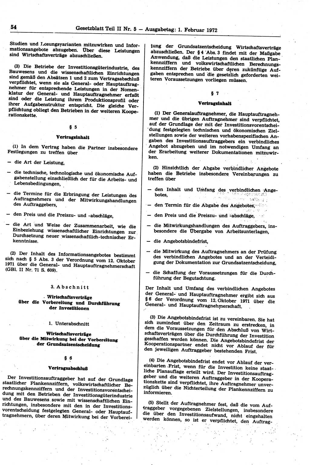 Gesetzblatt (GBl.) der Deutschen Demokratischen Republik (DDR) Teil ⅠⅠ 1972, Seite 54 (GBl. DDR ⅠⅠ 1972, S. 54)