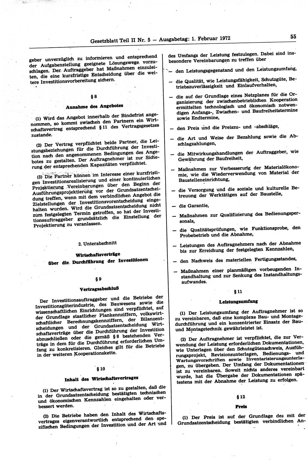 Gesetzblatt (GBl.) der Deutschen Demokratischen Republik (DDR) Teil ⅠⅠ 1972, Seite 55 (GBl. DDR ⅠⅠ 1972, S. 55)