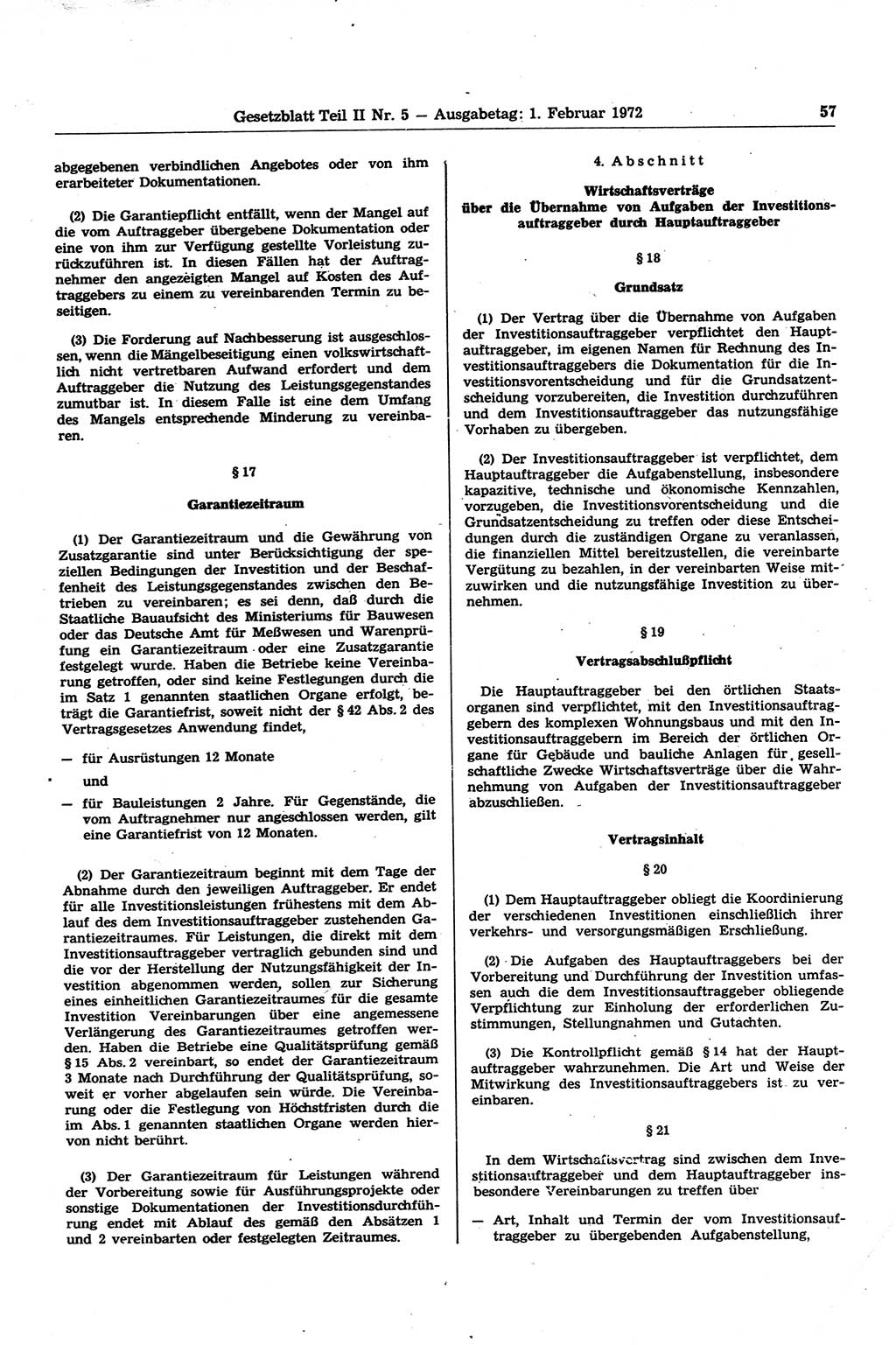 Gesetzblatt (GBl.) der Deutschen Demokratischen Republik (DDR) Teil ⅠⅠ 1972, Seite 57 (GBl. DDR ⅠⅠ 1972, S. 57)