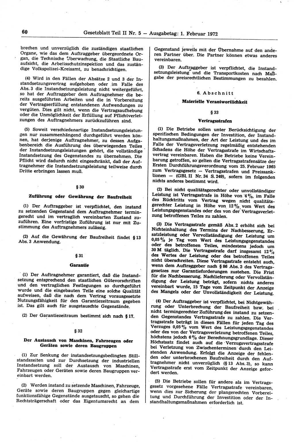 Gesetzblatt (GBl.) der Deutschen Demokratischen Republik (DDR) Teil ⅠⅠ 1972, Seite 60 (GBl. DDR ⅠⅠ 1972, S. 60)