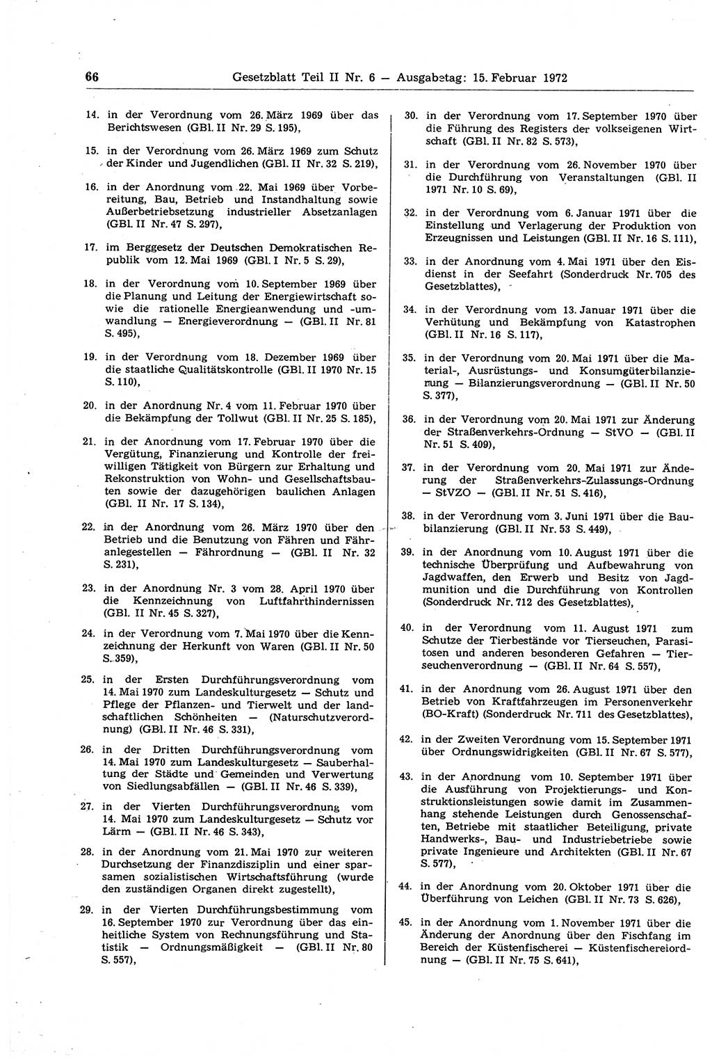 Gesetzblatt (GBl.) der Deutschen Demokratischen Republik (DDR) Teil ⅠⅠ 1972, Seite 66 (GBl. DDR ⅠⅠ 1972, S. 66)