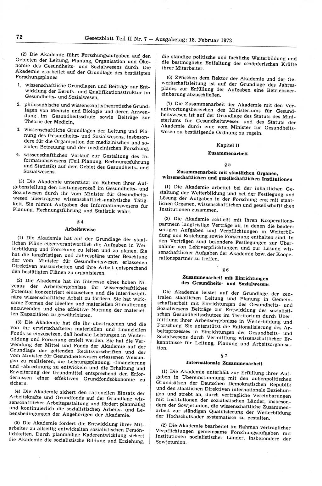 Gesetzblatt (GBl.) der Deutschen Demokratischen Republik (DDR) Teil ⅠⅠ 1972, Seite 72 (GBl. DDR ⅠⅠ 1972, S. 72)