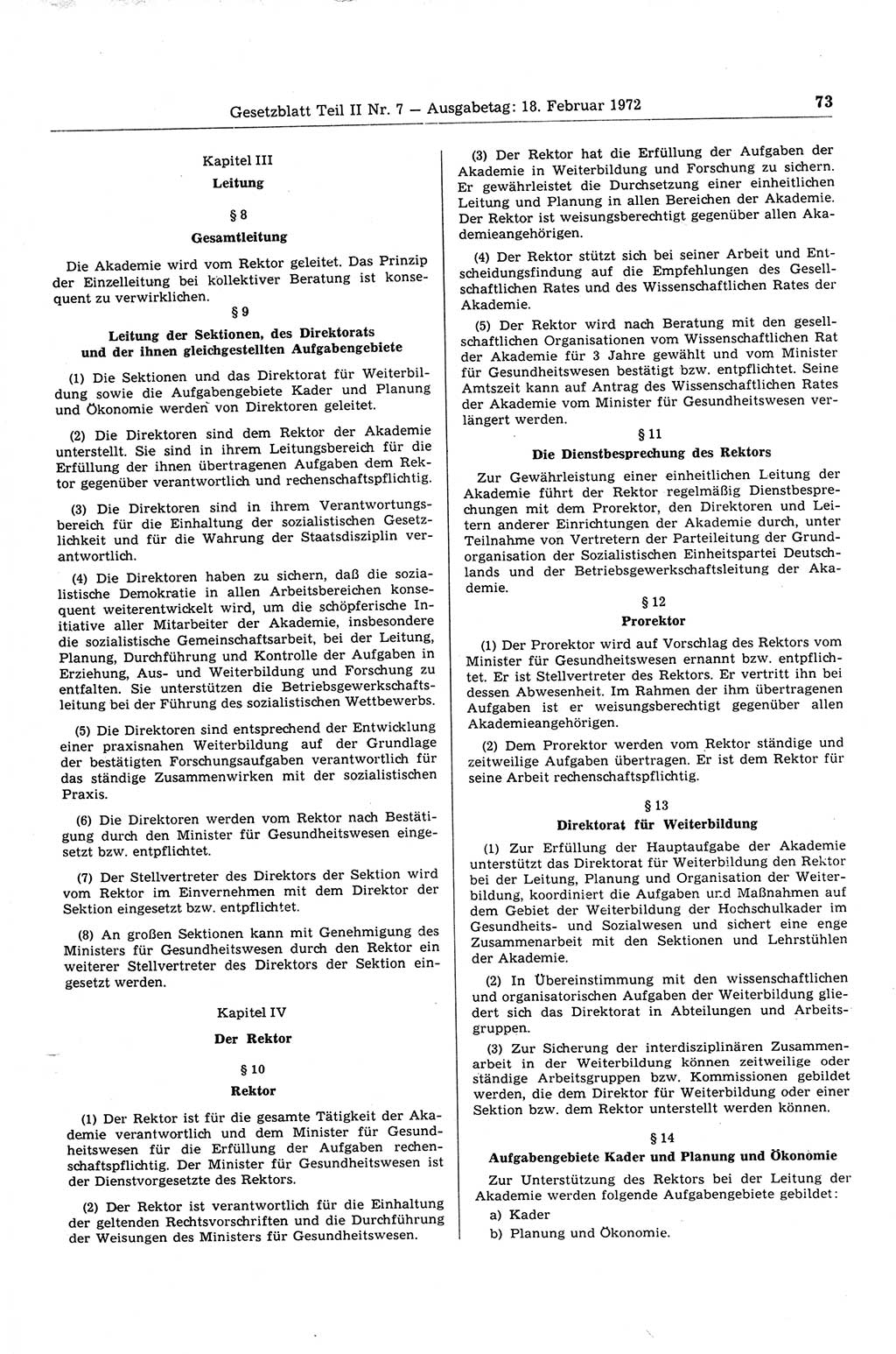 Gesetzblatt (GBl.) der Deutschen Demokratischen Republik (DDR) Teil ⅠⅠ 1972, Seite 73 (GBl. DDR ⅠⅠ 1972, S. 73)