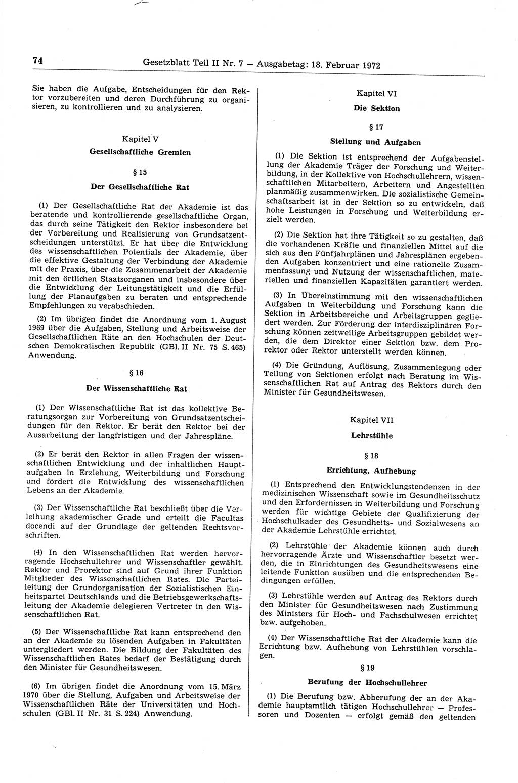 Gesetzblatt (GBl.) der Deutschen Demokratischen Republik (DDR) Teil ⅠⅠ 1972, Seite 74 (GBl. DDR ⅠⅠ 1972, S. 74)