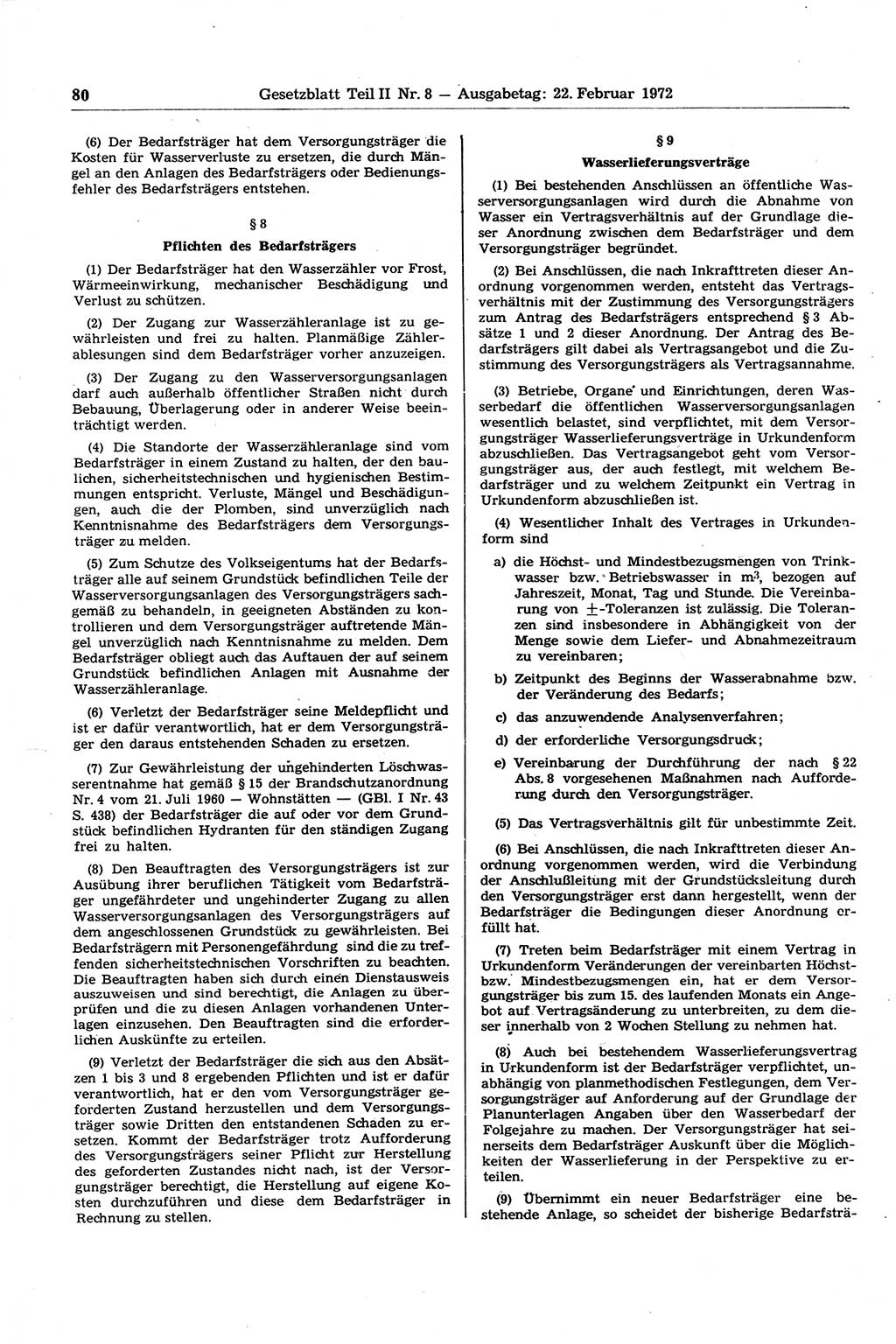 Gesetzblatt (GBl.) der Deutschen Demokratischen Republik (DDR) Teil ⅠⅠ 1972, Seite 80 (GBl. DDR ⅠⅠ 1972, S. 80)