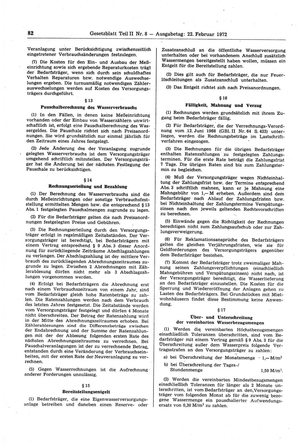 Gesetzblatt (GBl.) der Deutschen Demokratischen Republik (DDR) Teil ⅠⅠ 1972, Seite 82 (GBl. DDR ⅠⅠ 1972, S. 82)