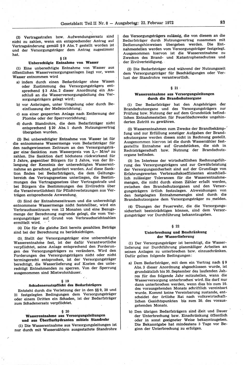 Gesetzblatt (GBl.) der Deutschen Demokratischen Republik (DDR) Teil ⅠⅠ 1972, Seite 83 (GBl. DDR ⅠⅠ 1972, S. 83)