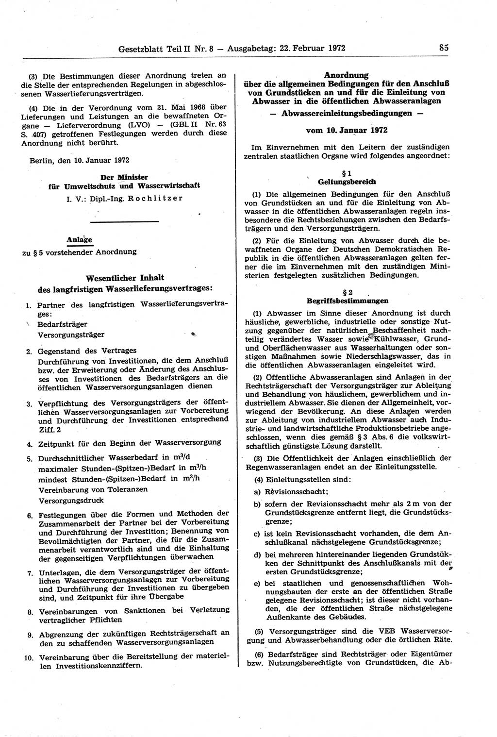 Gesetzblatt (GBl.) der Deutschen Demokratischen Republik (DDR) Teil ⅠⅠ 1972, Seite 85 (GBl. DDR ⅠⅠ 1972, S. 85)