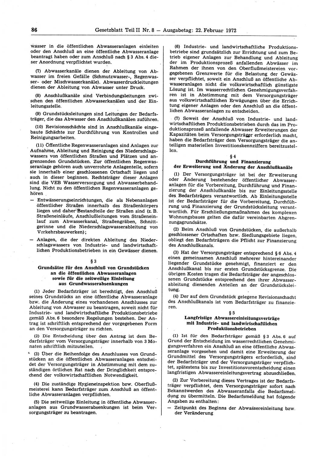 Gesetzblatt (GBl.) der Deutschen Demokratischen Republik (DDR) Teil ⅠⅠ 1972, Seite 86 (GBl. DDR ⅠⅠ 1972, S. 86)