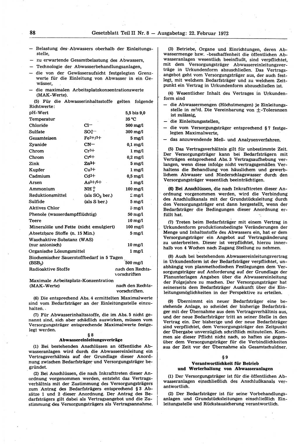 Gesetzblatt (GBl.) der Deutschen Demokratischen Republik (DDR) Teil ⅠⅠ 1972, Seite 88 (GBl. DDR ⅠⅠ 1972, S. 88)