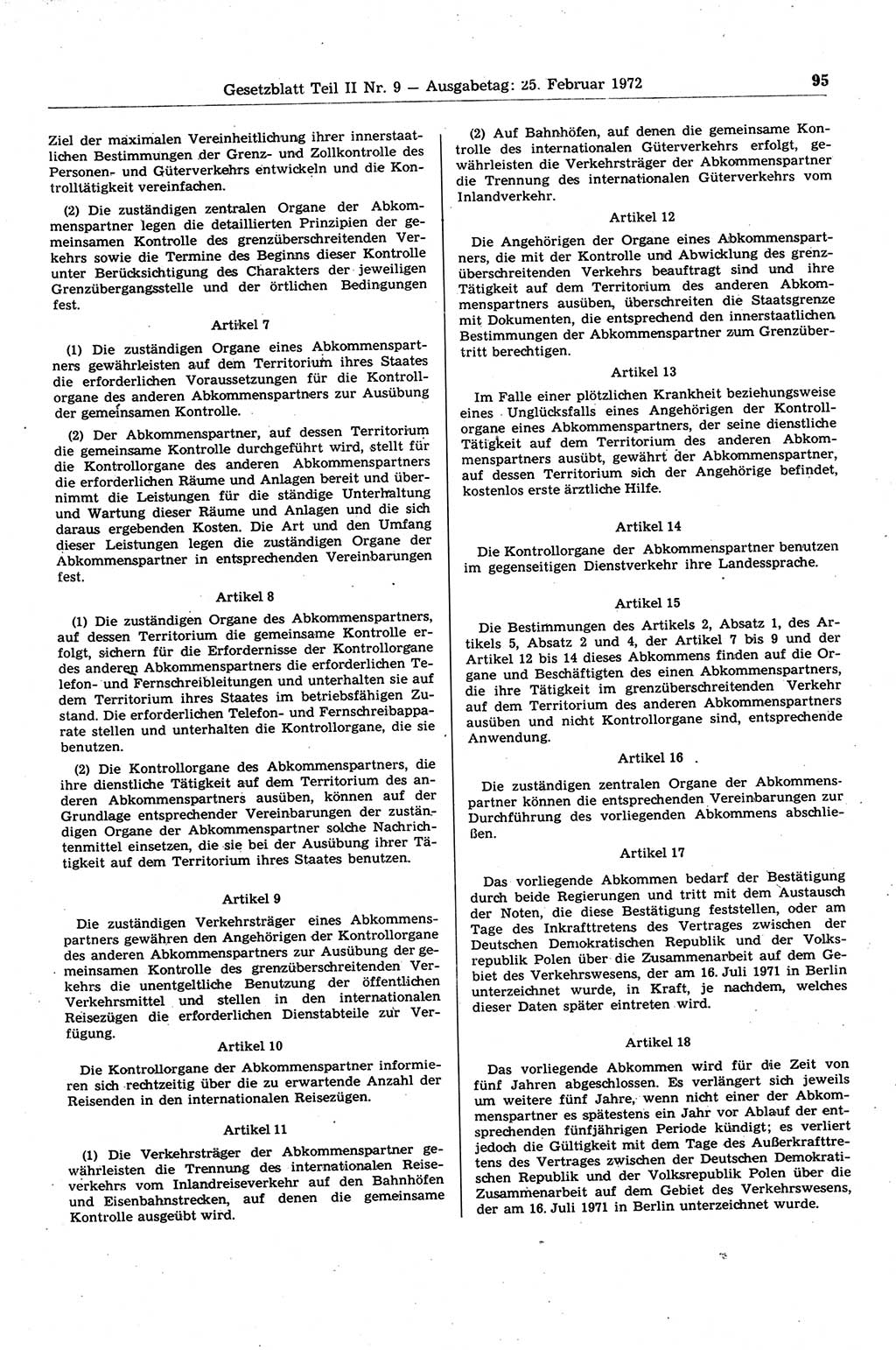 Gesetzblatt (GBl.) der Deutschen Demokratischen Republik (DDR) Teil ⅠⅠ 1972, Seite 95 (GBl. DDR ⅠⅠ 1972, S. 95)