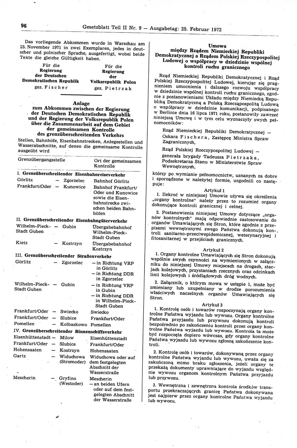 Gesetzblatt (GBl.) der Deutschen Demokratischen Republik (DDR) Teil ⅠⅠ 1972, Seite 96 (GBl. DDR ⅠⅠ 1972, S. 96)