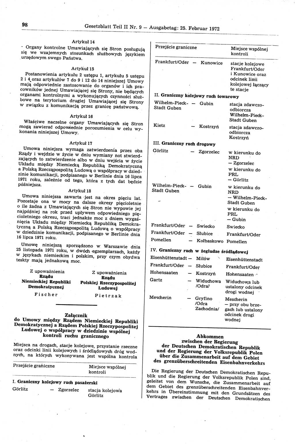 Gesetzblatt (GBl.) der Deutschen Demokratischen Republik (DDR) Teil ⅠⅠ 1972, Seite 98 (GBl. DDR ⅠⅠ 1972, S. 98)