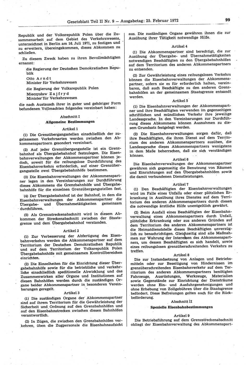 Gesetzblatt (GBl.) der Deutschen Demokratischen Republik (DDR) Teil ⅠⅠ 1972, Seite 99 (GBl. DDR ⅠⅠ 1972, S. 99)