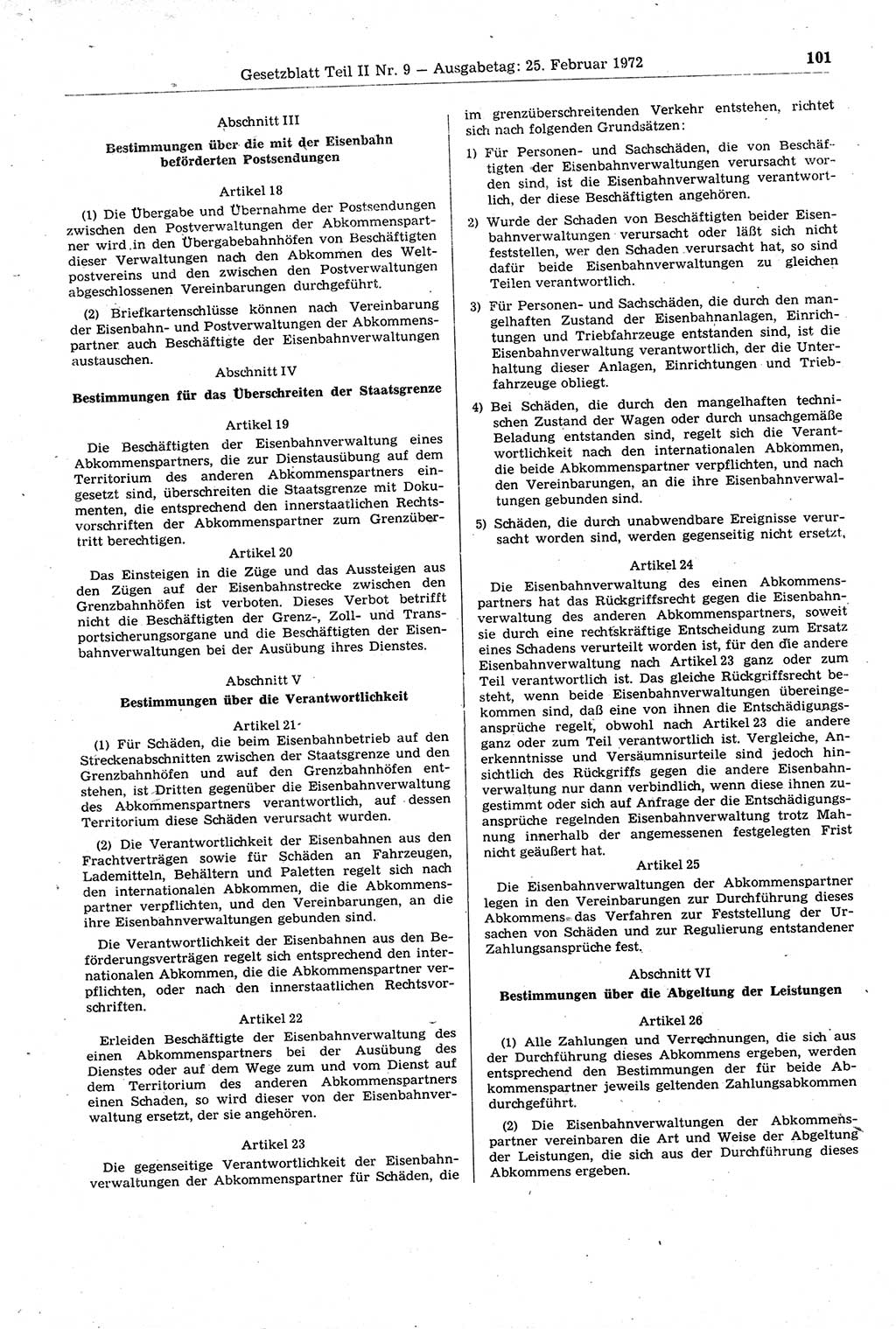 Gesetzblatt (GBl.) der Deutschen Demokratischen Republik (DDR) Teil ⅠⅠ 1972, Seite 101 (GBl. DDR ⅠⅠ 1972, S. 101)