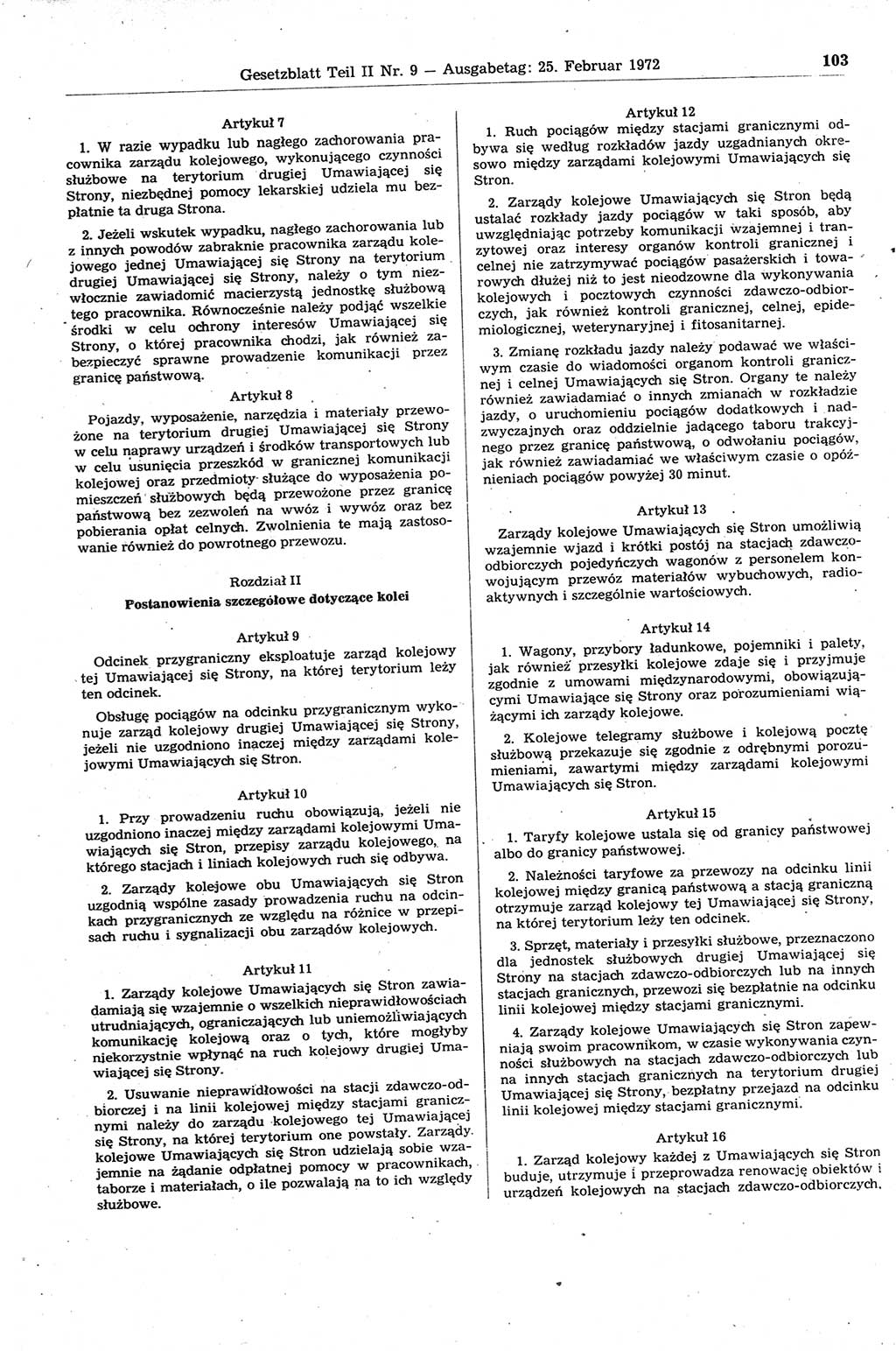 Gesetzblatt (GBl.) der Deutschen Demokratischen Republik (DDR) Teil ⅠⅠ 1972, Seite 103 (GBl. DDR ⅠⅠ 1972, S. 103)