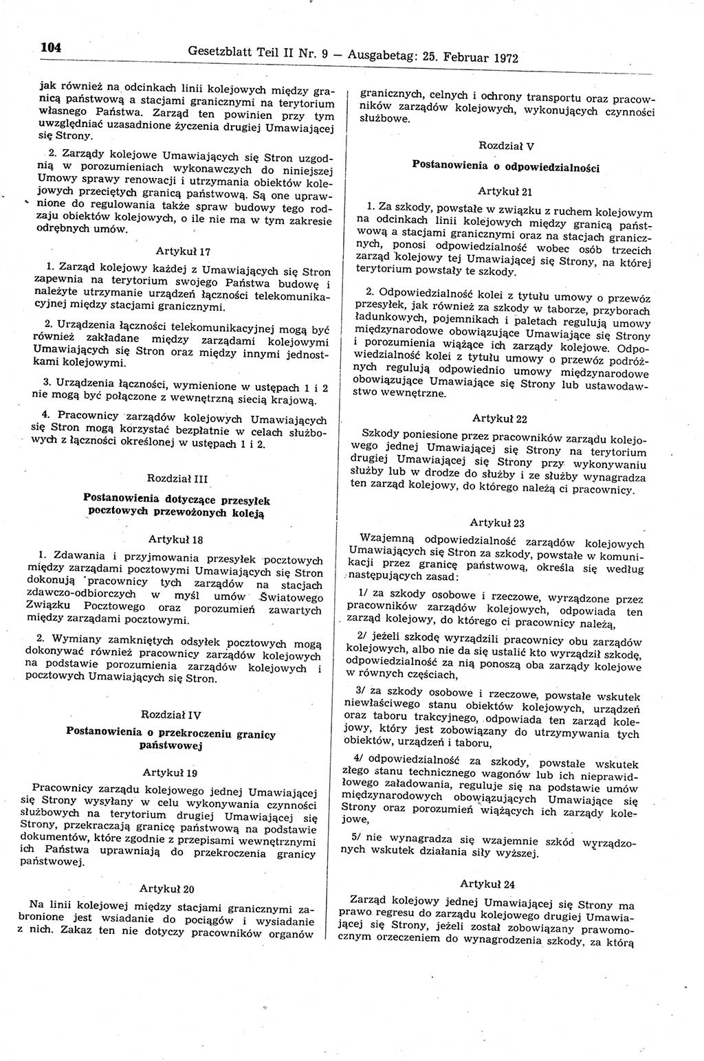 Gesetzblatt (GBl.) der Deutschen Demokratischen Republik (DDR) Teil ⅠⅠ 1972, Seite 104 (GBl. DDR ⅠⅠ 1972, S. 104)