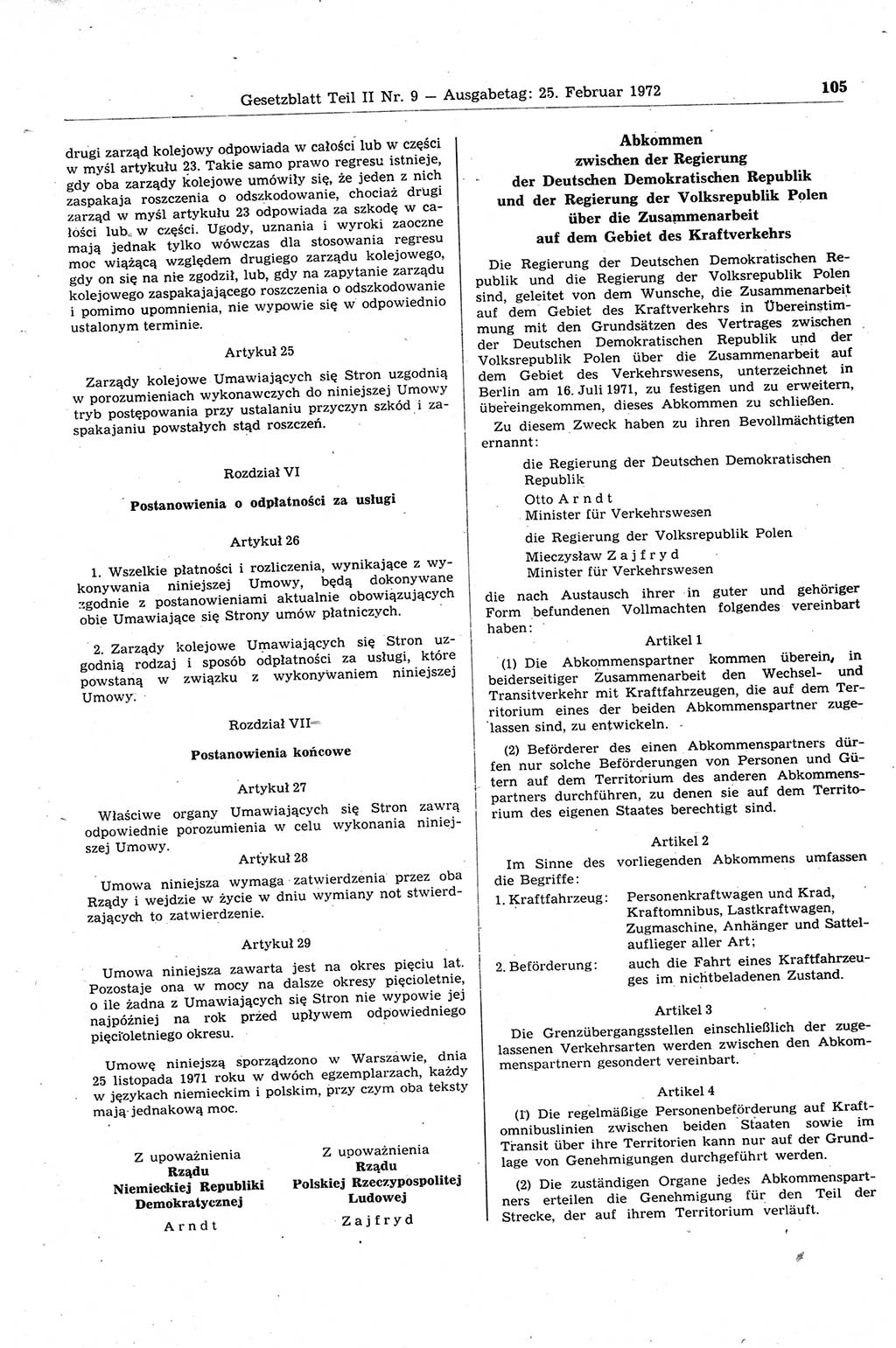 Gesetzblatt (GBl.) der Deutschen Demokratischen Republik (DDR) Teil ⅠⅠ 1972, Seite 105 (GBl. DDR ⅠⅠ 1972, S. 105)