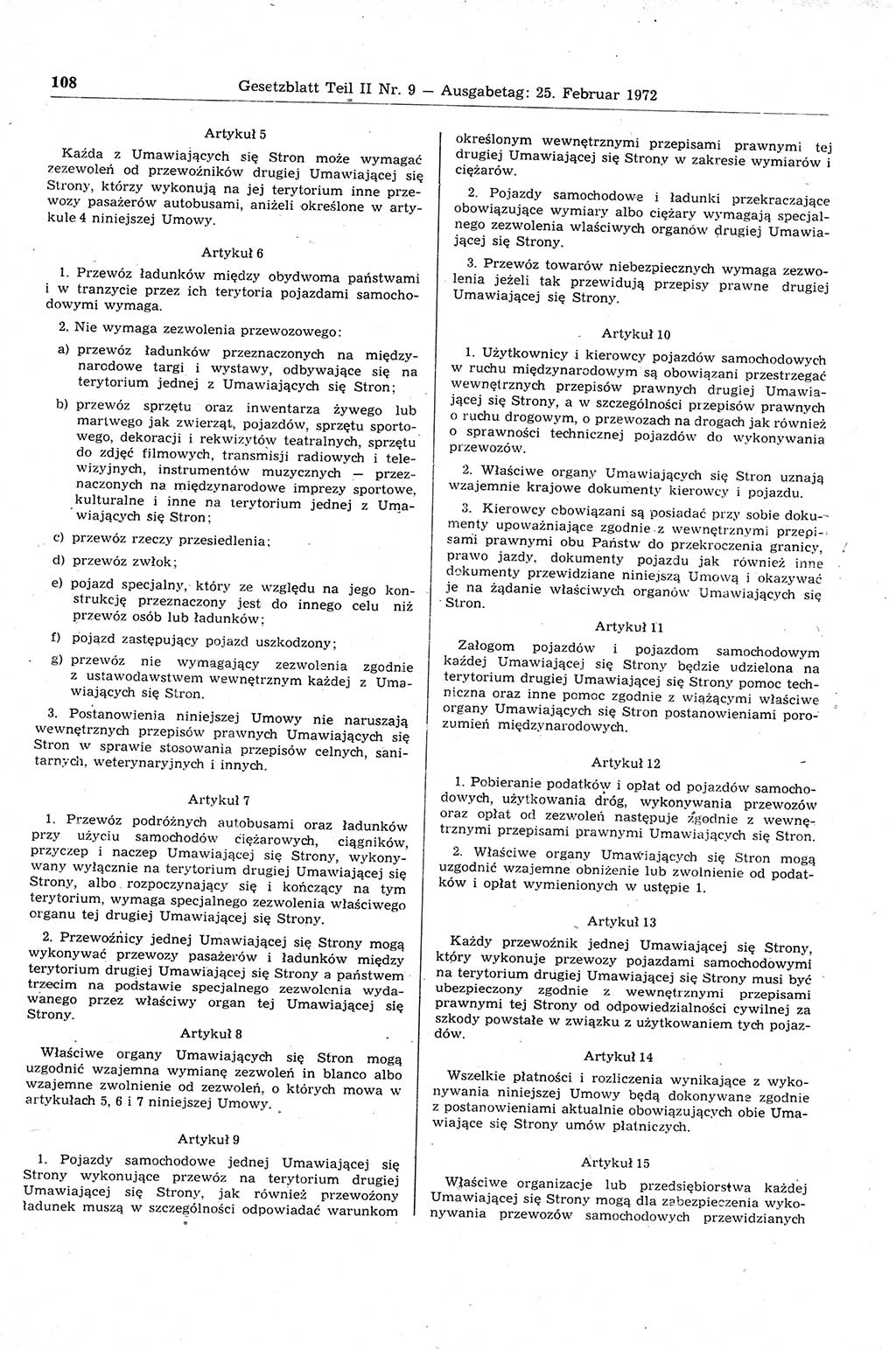 Gesetzblatt (GBl.) der Deutschen Demokratischen Republik (DDR) Teil ⅠⅠ 1972, Seite 108 (GBl. DDR ⅠⅠ 1972, S. 108)