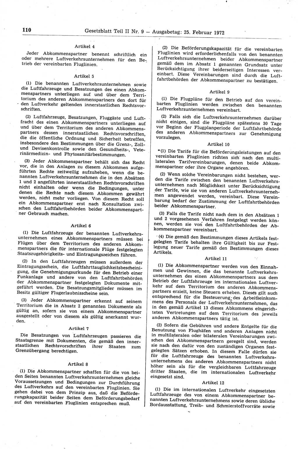 Gesetzblatt (GBl.) der Deutschen Demokratischen Republik (DDR) Teil ⅠⅠ 1972, Seite 110 (GBl. DDR ⅠⅠ 1972, S. 110)