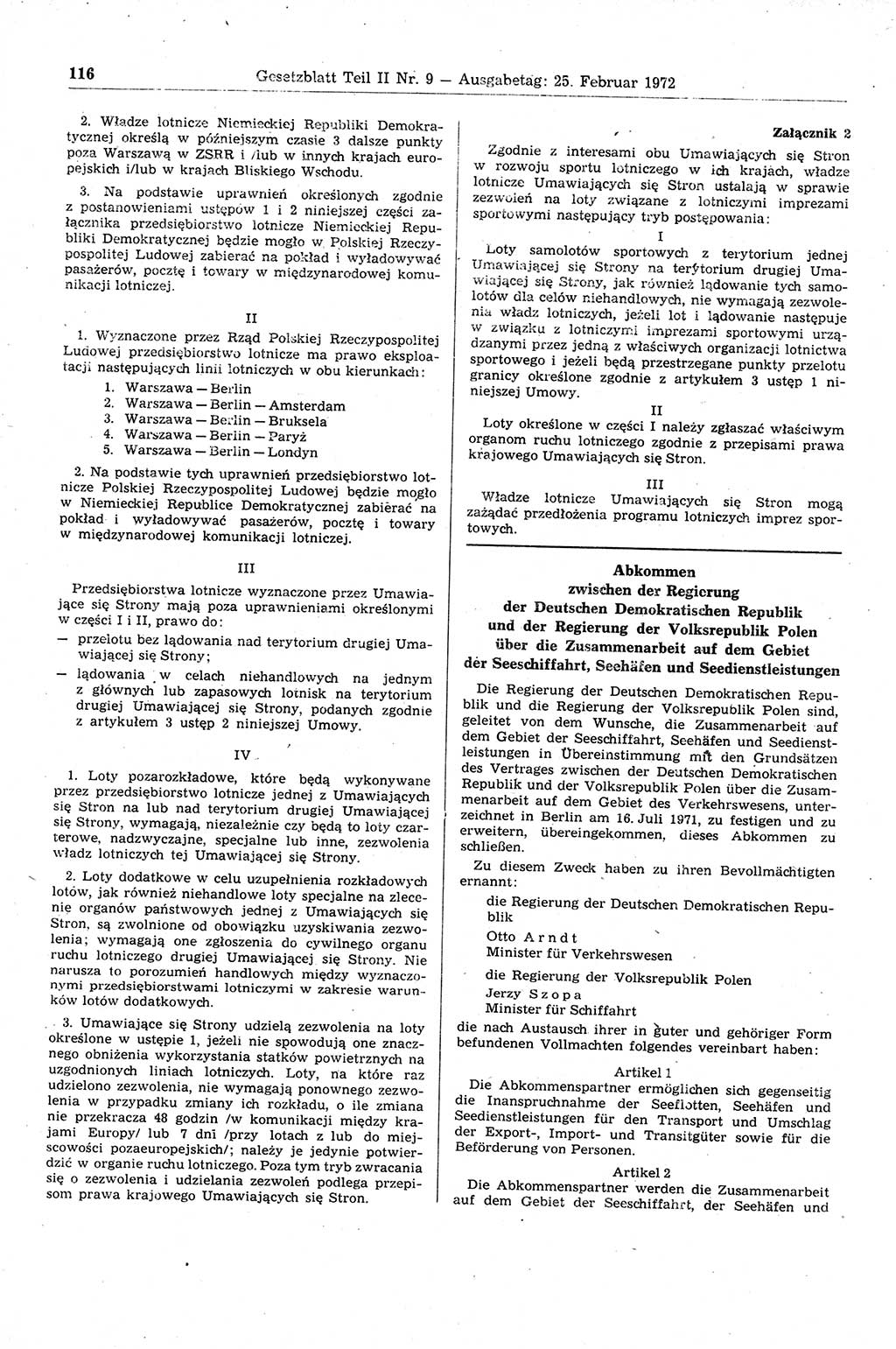 Gesetzblatt (GBl.) der Deutschen Demokratischen Republik (DDR) Teil ⅠⅠ 1972, Seite 116 (GBl. DDR ⅠⅠ 1972, S. 116)