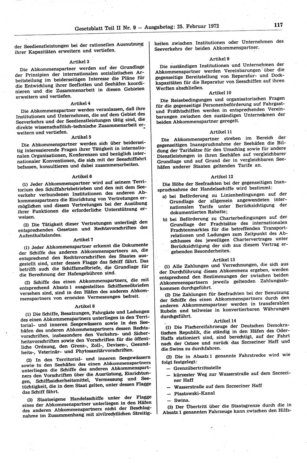 Gesetzblatt (GBl.) der Deutschen Demokratischen Republik (DDR) Teil ⅠⅠ 1972, Seite 117 (GBl. DDR ⅠⅠ 1972, S. 117)