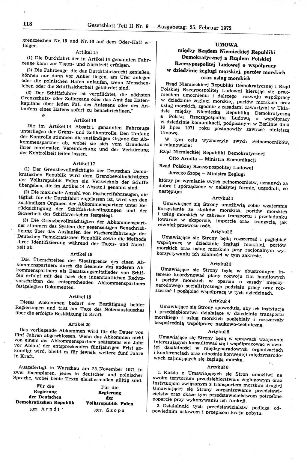Gesetzblatt (GBl.) der Deutschen Demokratischen Republik (DDR) Teil ⅠⅠ 1972, Seite 118 (GBl. DDR ⅠⅠ 1972, S. 118)