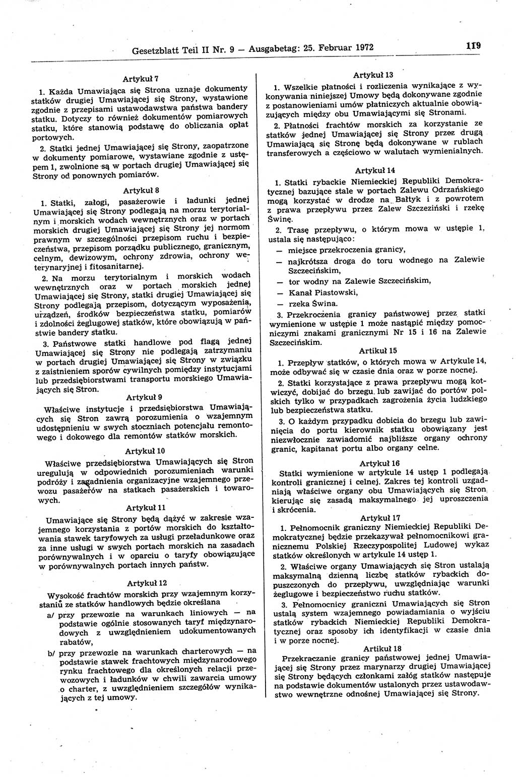 Gesetzblatt (GBl.) der Deutschen Demokratischen Republik (DDR) Teil ⅠⅠ 1972, Seite 119 (GBl. DDR ⅠⅠ 1972, S. 119)