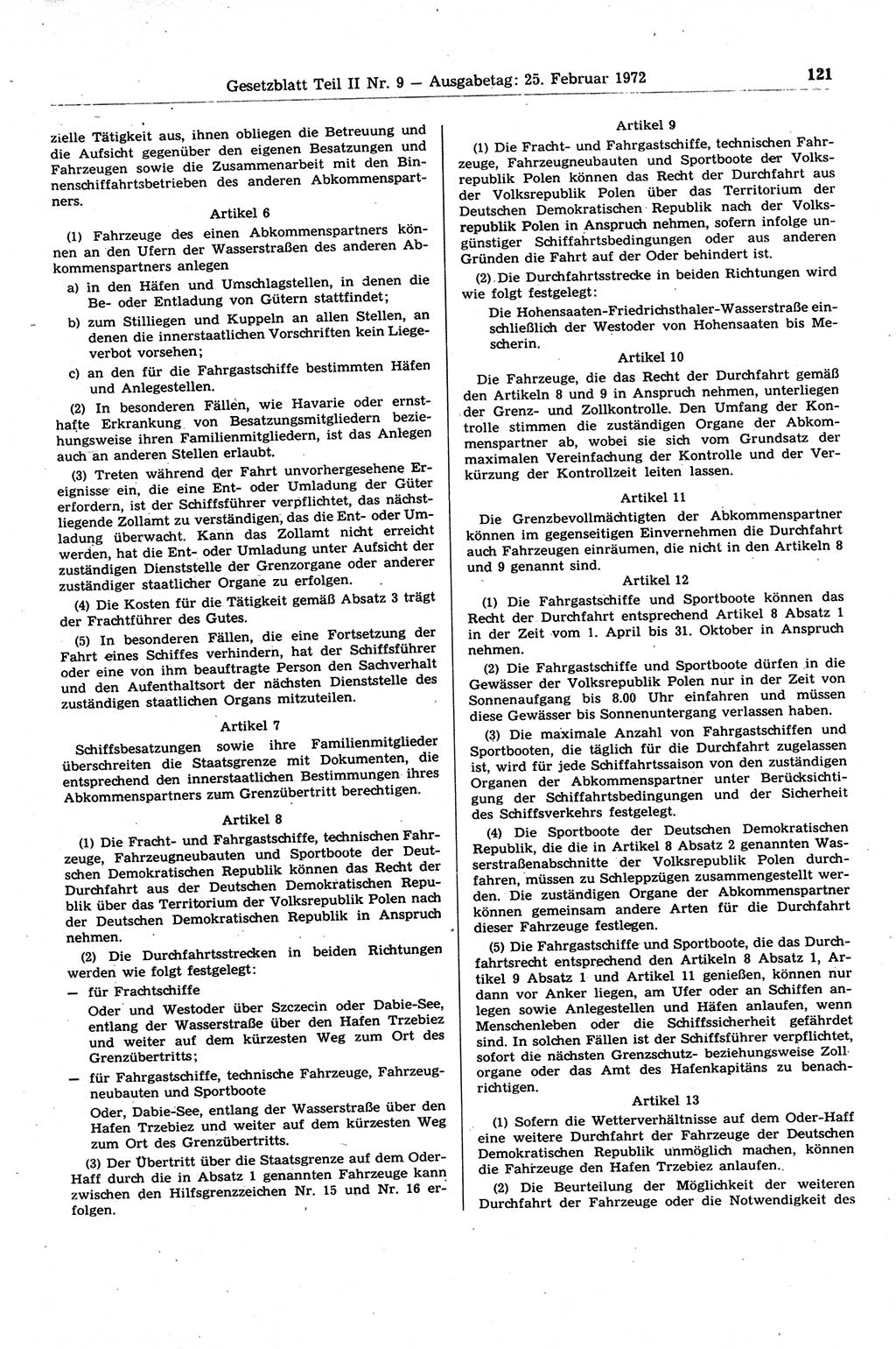 Gesetzblatt (GBl.) der Deutschen Demokratischen Republik (DDR) Teil ⅠⅠ 1972, Seite 121 (GBl. DDR ⅠⅠ 1972, S. 121)