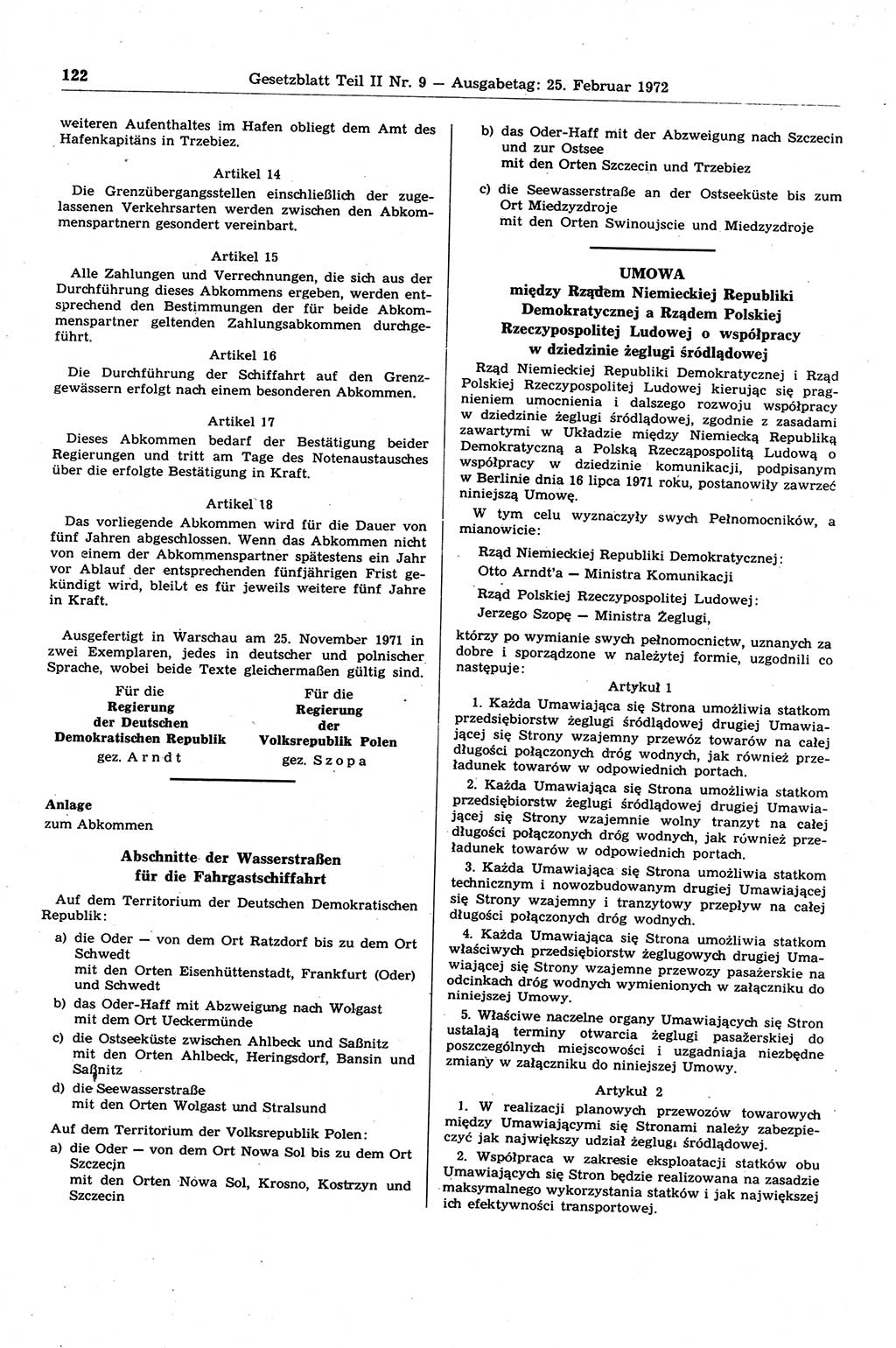 Gesetzblatt (GBl.) der Deutschen Demokratischen Republik (DDR) Teil ⅠⅠ 1972, Seite 122 (GBl. DDR ⅠⅠ 1972, S. 122)