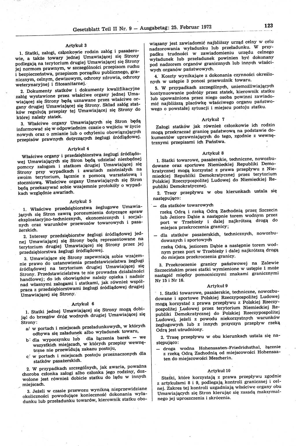 Gesetzblatt (GBl.) der Deutschen Demokratischen Republik (DDR) Teil ⅠⅠ 1972, Seite 123 (GBl. DDR ⅠⅠ 1972, S. 123)
