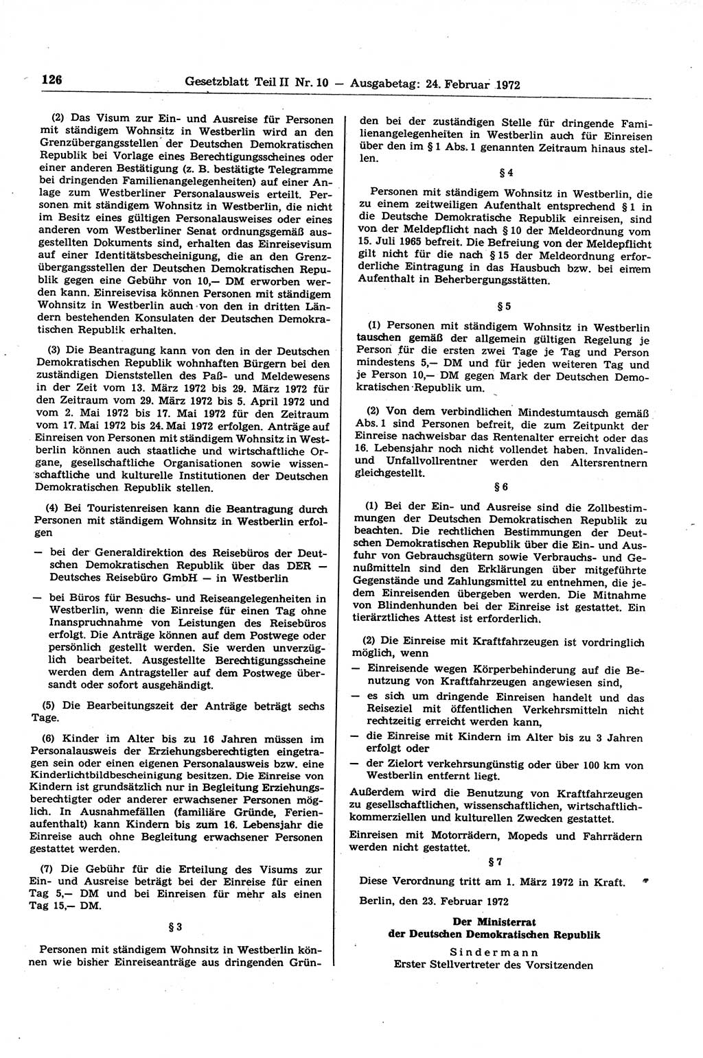 Gesetzblatt (GBl.) der Deutschen Demokratischen Republik (DDR) Teil ⅠⅠ 1972, Seite 126 (GBl. DDR ⅠⅠ 1972, S. 126)