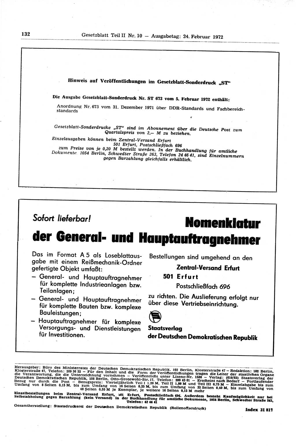 Gesetzblatt (GBl.) der Deutschen Demokratischen Republik (DDR) Teil ⅠⅠ 1972, Seite 132 (GBl. DDR ⅠⅠ 1972, S. 132)